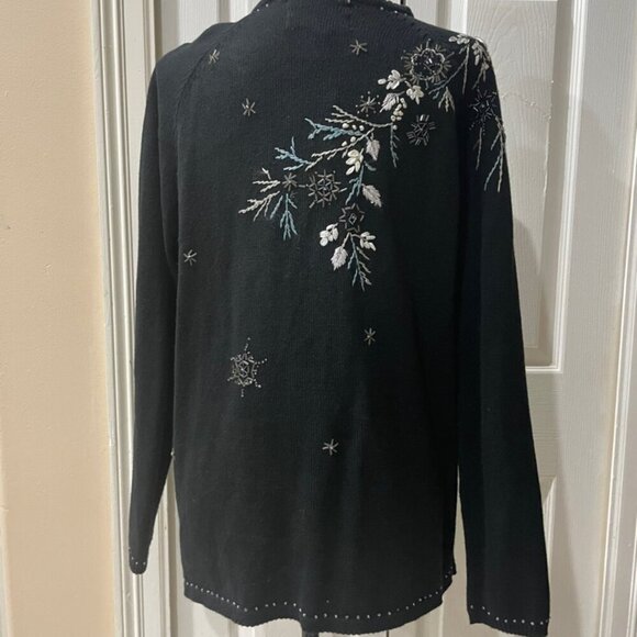 Y2K 90’s TIARA INTERNATIONAL CARDIGAN SWEATER KNITTED BLACK EMBROIDERED Sz M - Picture 15 of 16